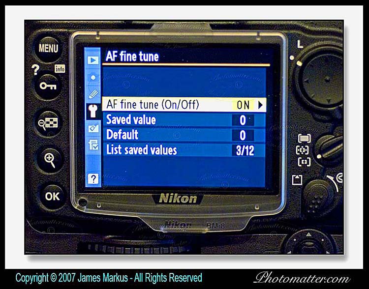 Nikon D300 camera Auto Focus Fine Tuning