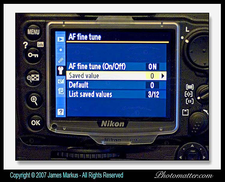 Nikon D300 camera Auto Focus Fine Tuning